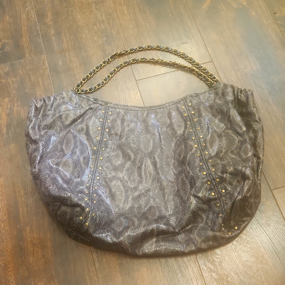 🔷️ STEVE MADDEN faux snakeskin hobo chainlink handle bag large studded purse